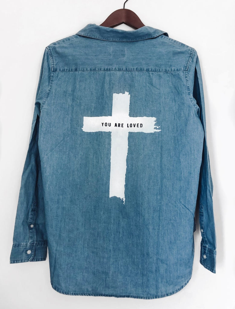 CROSS YOU ARE LOVED BLUE DENIM SHIRT