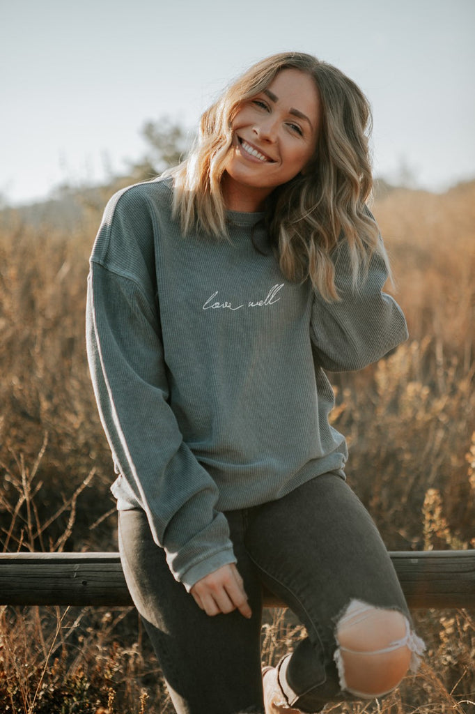 LOVE WELL SLATE BLUE CORDUROY PULLOVER