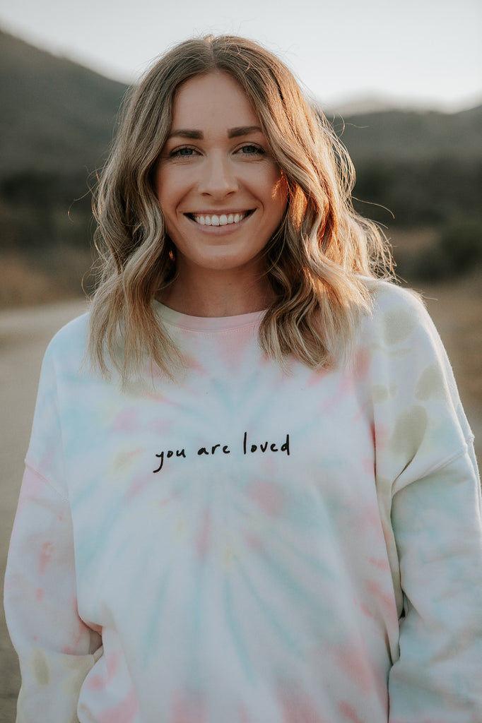 YOU ARE LOVED CURSIVE PASTEL TIE DYE PULLOVER SWEATSHIRT