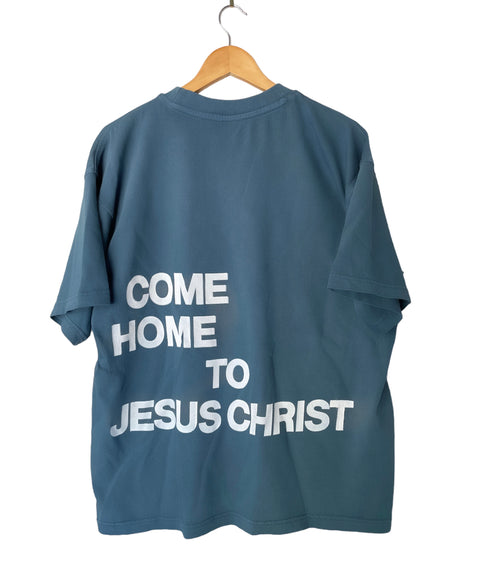 COME HOME TO JESUS PEBBLE BLUE SLEEVE T-SHIRT