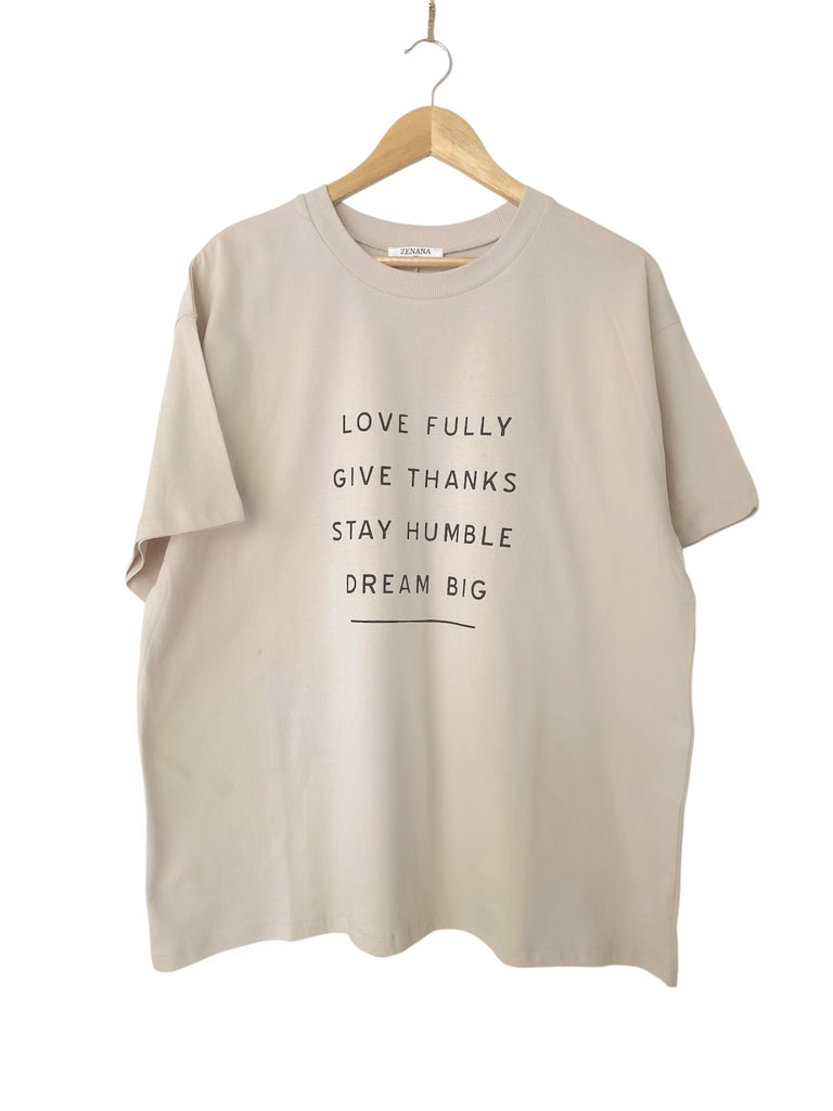 WORDS TO LIVE BY: SAND BEIGE LOOSE FIT COTTON SLEEVE TOP