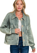 BELIEVE ACID WASH ASH JADE FLEECE CROPPED JACKET