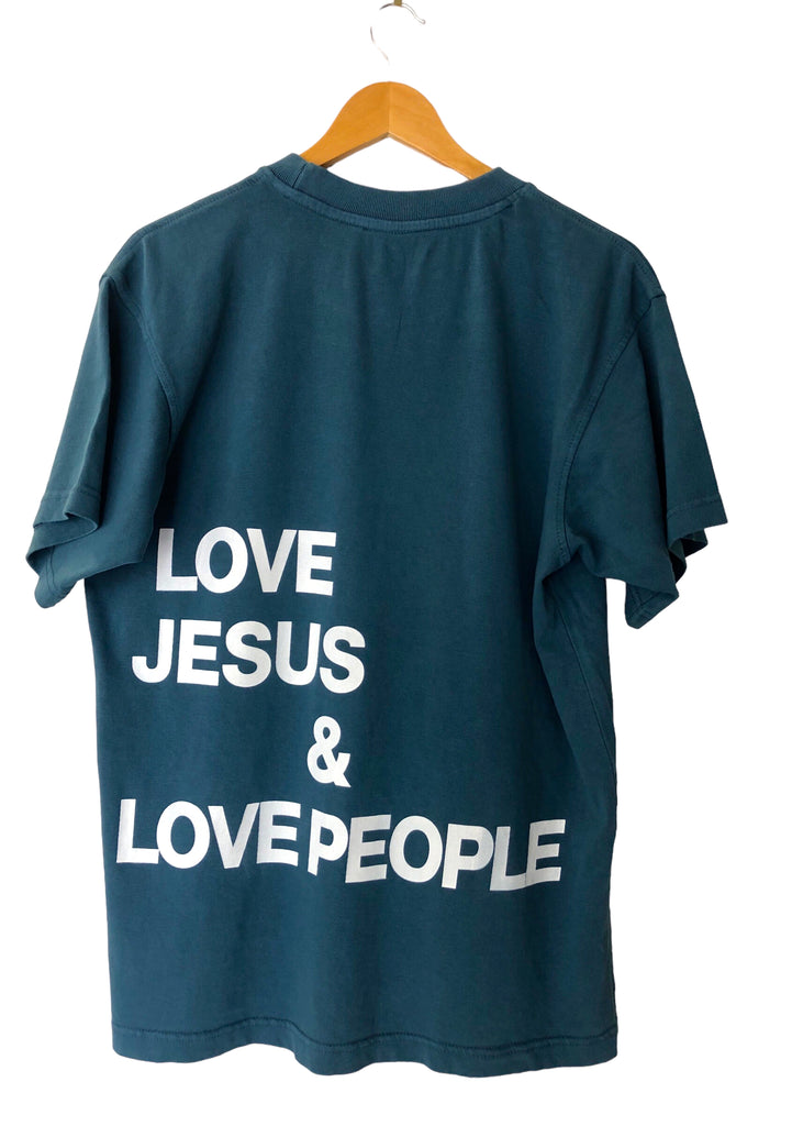 LOVE JESUS & LOVE PEOPLE PEBBLE BLUE SLEEVE T-SHIRT