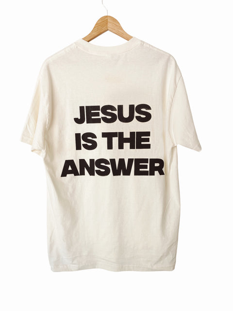 JESUS IS THE ANSWER VINTAGE WHITE SLEEVE T-SHIRT