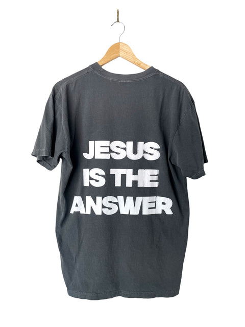 JESUS IS THE ANSWER VINTAGE GRAY SLEEVE T-SHIRT