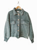 BELIEVE ACID WASH ASH JADE FLEECE CROPPED JACKET