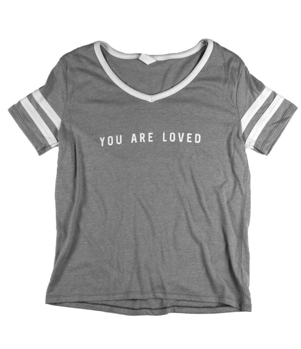 YOU ARE LOVED GREY/WHITE WOMEN'S VARSITY LOOSE FIT T-SHIRT