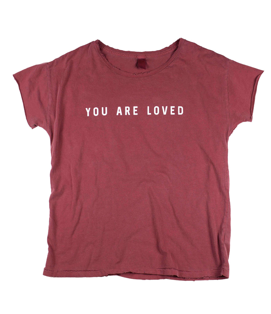 YOU ARE LOVED RED PIGMENT DYED DISTRESSED WOMEN'S RELAXED T-SHIRT