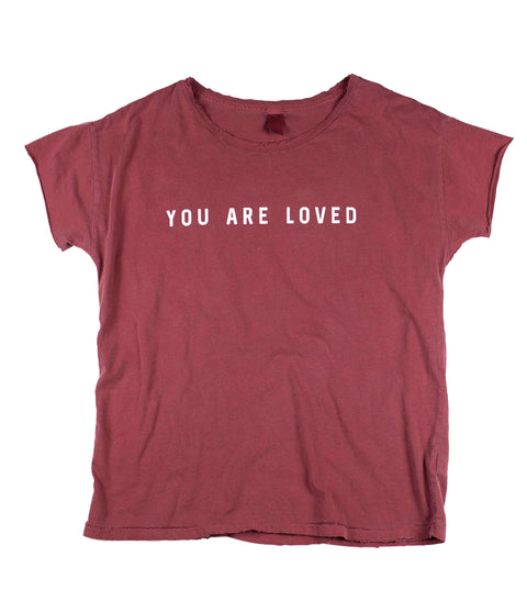 YOU ARE LOVED RED PIGMENT DYED DISTRESSED WOMEN'S RELAXED T-SHIRT