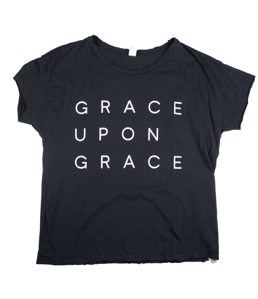 GRACE UPON GRACE BLACK DISTRESSED WOMEN'S FITTED T-SHIRT
