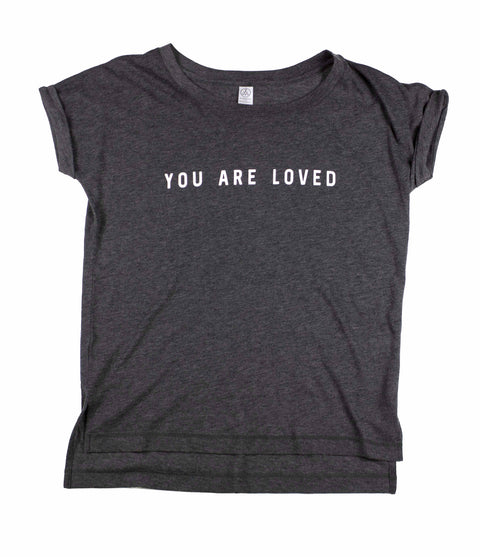 YOU ARE LOVED WOMEN'S DARK GREY ROLLED-CUFF