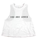 YOU ARE LOVED WHITE WOMEN'S RACERBACK CROPPED TANK