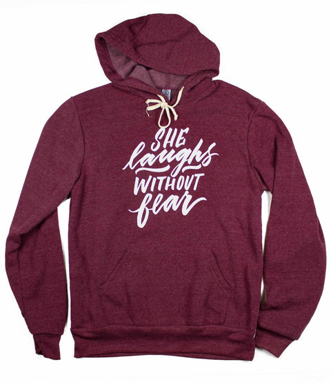 SHE LAUGHS MAROON PULLOVER HOODIE