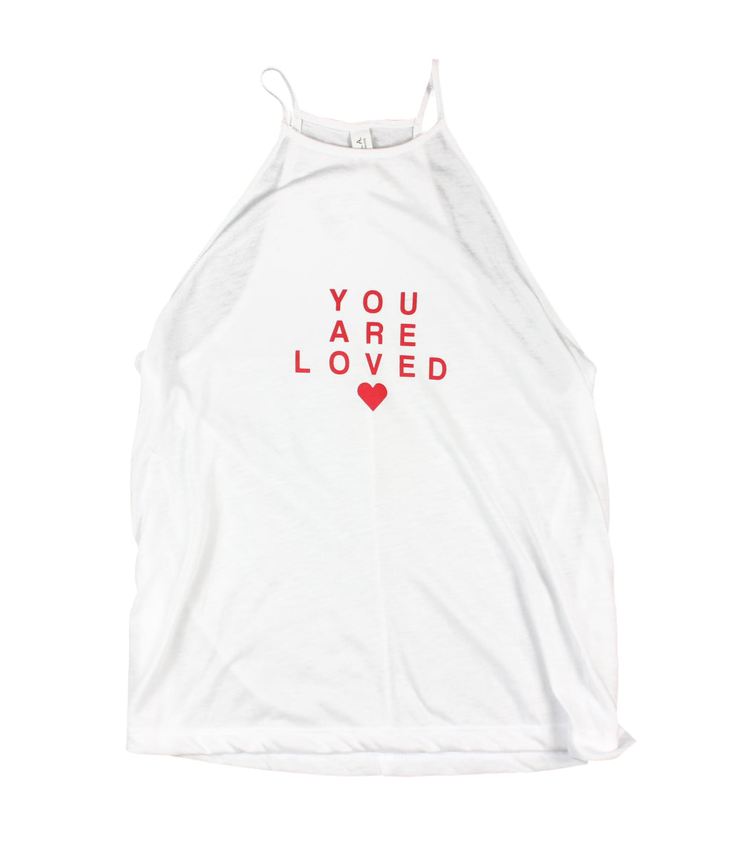 YOU ARE LOVED RED LETTER WOMEN'S FLOWY HIGH NECK TANK