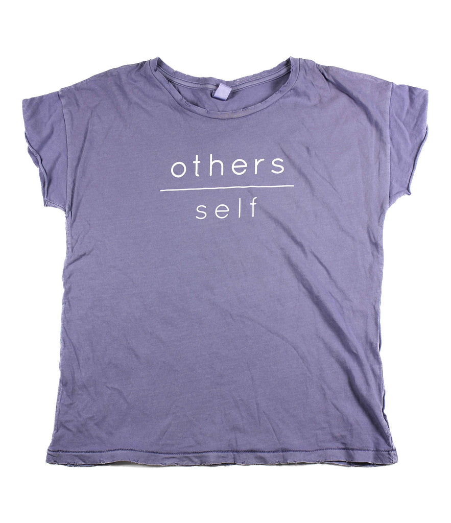 OTHERS OVER SELF LILAC DISTRESSED WOMEN'S FITTED T-SHIRT