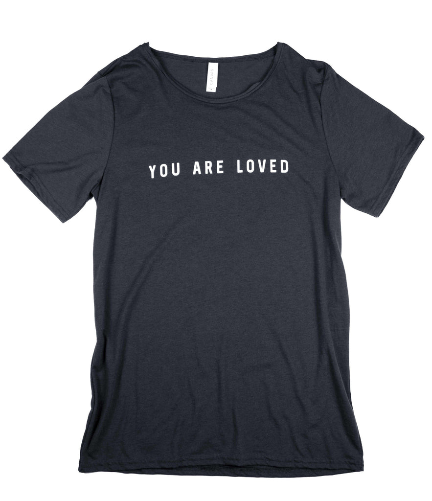 YOU ARE LOVED DARK GREY RAW NECK T-SHIRT