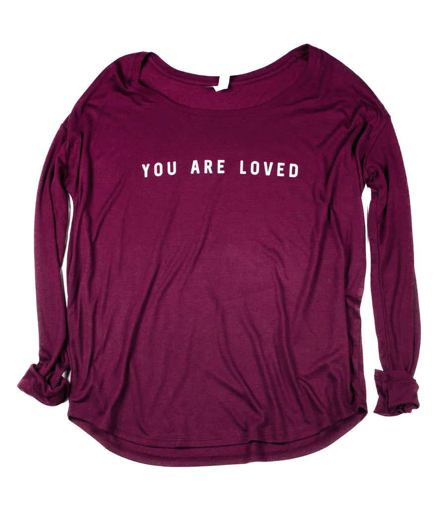 YOU ARE LOVED WOMEN'S MAROON FLOWY LONG-SLEEVE