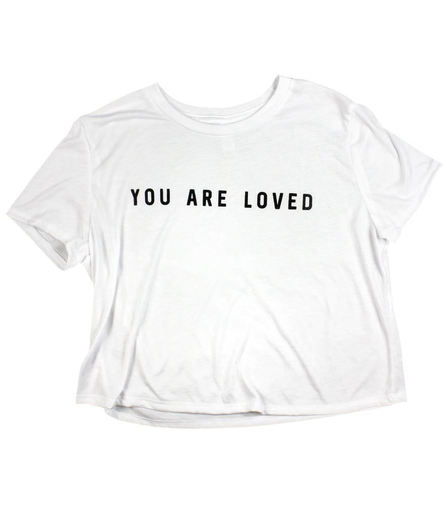 YOU ARE LOVED WHITE WOMEN'S FLOWY CROPPED TEE
