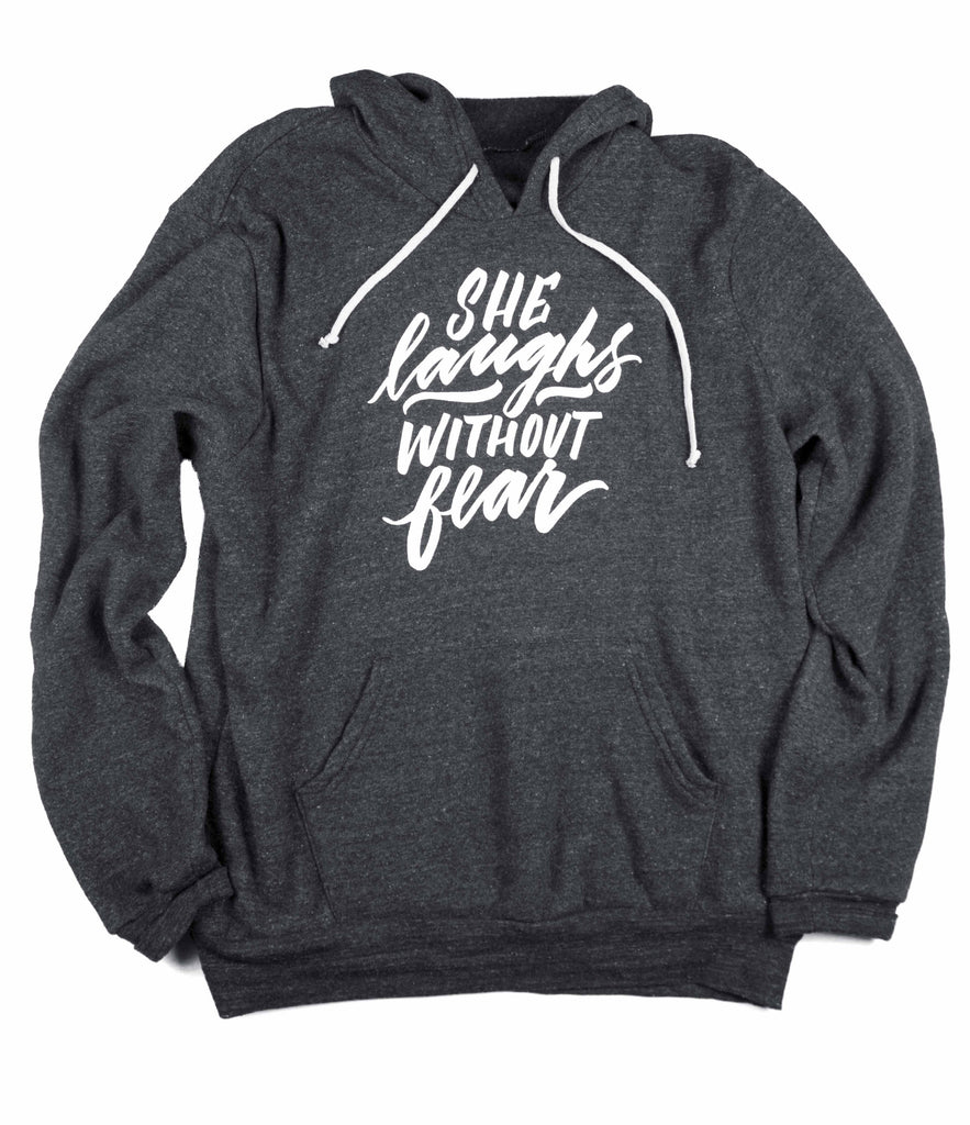 SHE LAUGHS CHARCOAL GRAY PULLOVER HOODIE