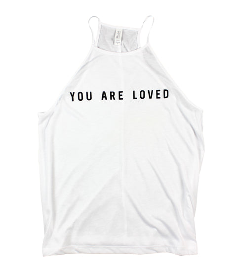 YOU ARE LOVED WHITE WOMEN'S FLOWY HIGH NECK TANK