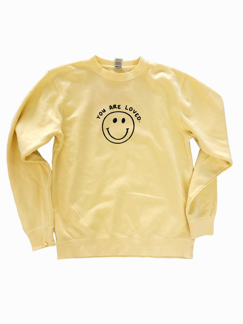YOU ARE LOVED SMILEY FACE YELLOW PULLOVER