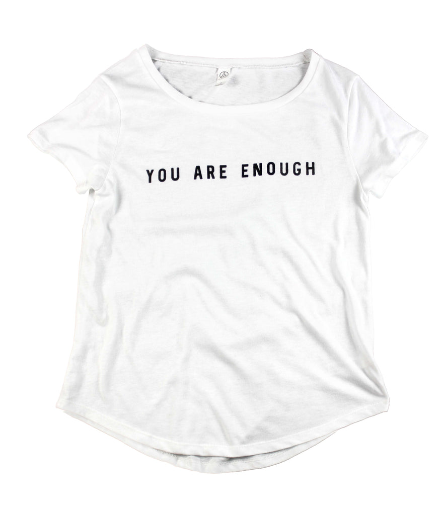 YOU ARE ENOUGH WHITE SCOOP NECK TEE