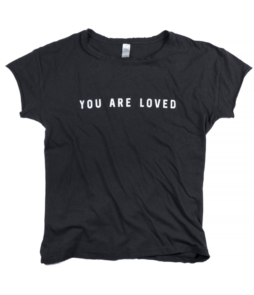 YOU ARE LOVED BLACK DISTRESSED WOMEN'S FITTED T-SHIRT