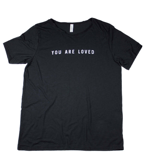 YOU ARE LOVED BLACK RAW NECK T-SHIRT