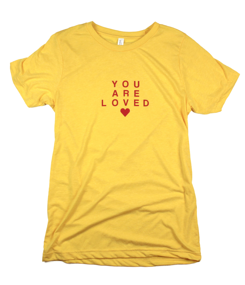 YOU ARE LOVED YELLOW GOLD RED LETTER T-SHIRT