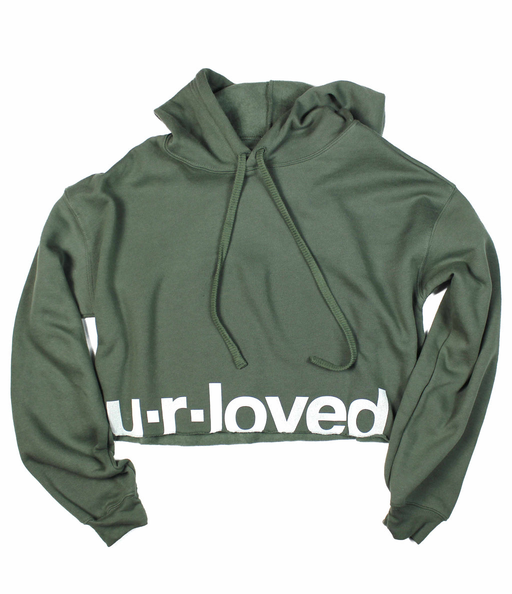 U.R.LOVED FOREST GREEN CROPPED HOODIE