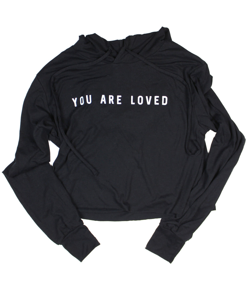 YOU ARE LOVED BLACK WOMEN'S CROPPED TRIBLEND HOODIE