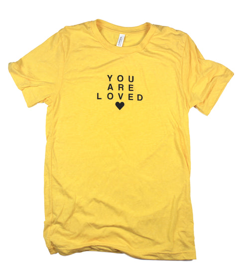 YOU ARE LOVED YELLOW GLOD BLACK LETTER T-SHIRT