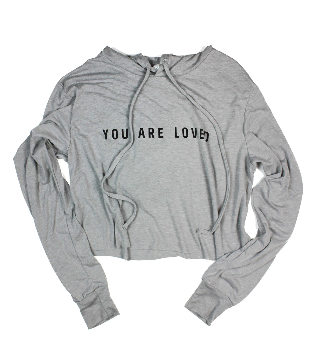 YOU ARE LOVED ATHLETIC GREY WOMEN'S CROPPED TRIBLEND HOODIE