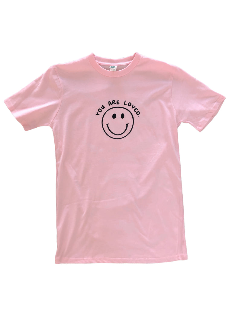 YOU ARE LOVED SMILEY FACE PINK SLEEVE T-SHIRT