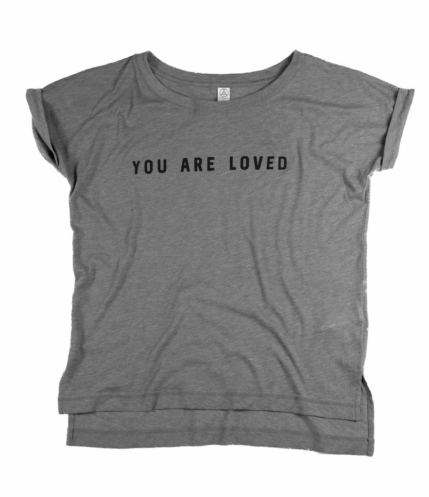 YOU ARE LOVED WOMEN'S GREY/OLIVE ROLLED-CUFF
