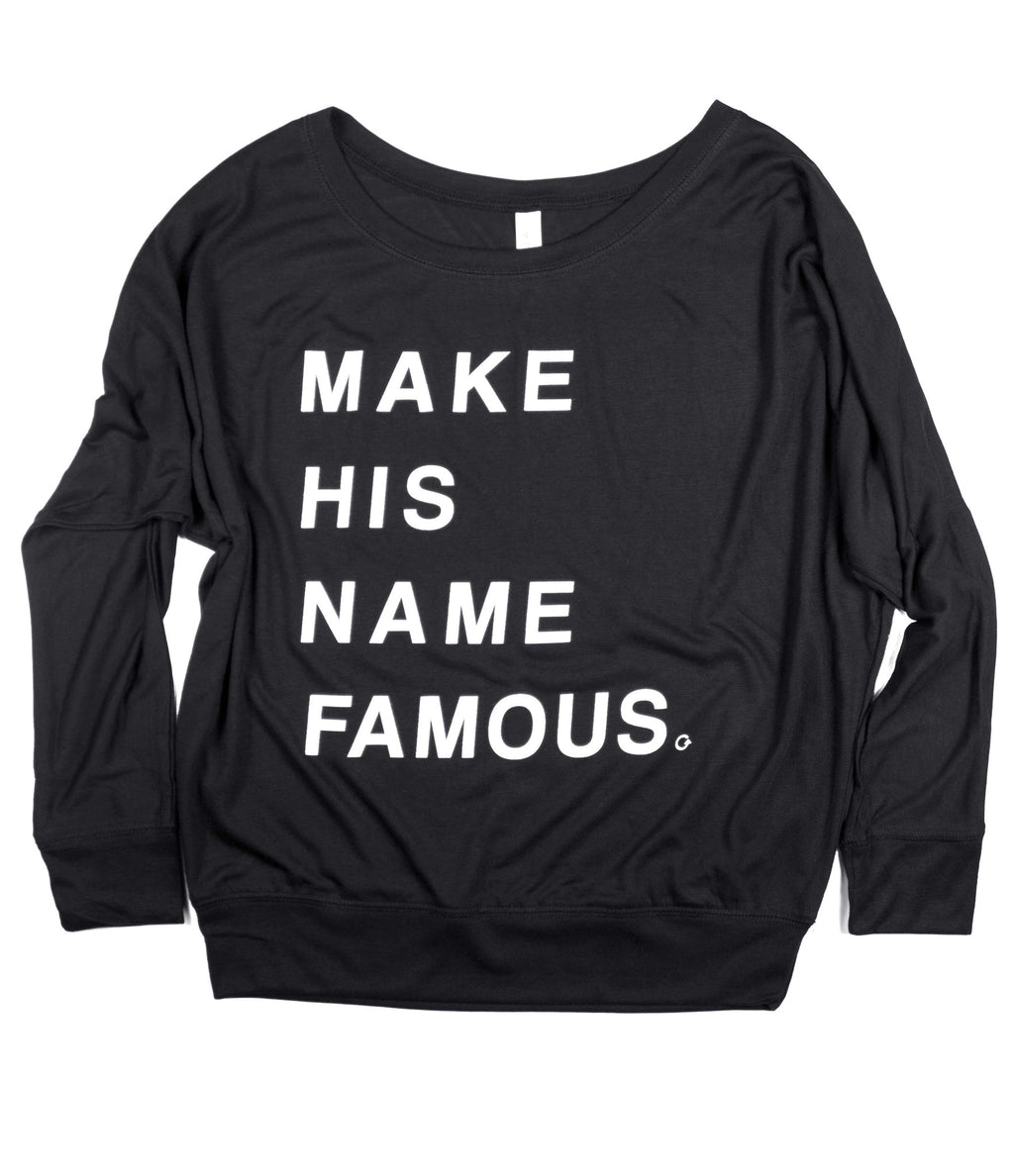MAKE HIS NAME FAMOUS WOMEN'S BLACK OFF THE SHOULDER FLOWY LONG-SLEEVE