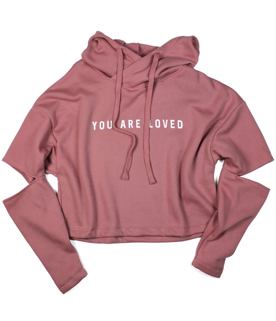 YOU ARE LOVED MAUVE CUT-OUT FLEECE HOODIE