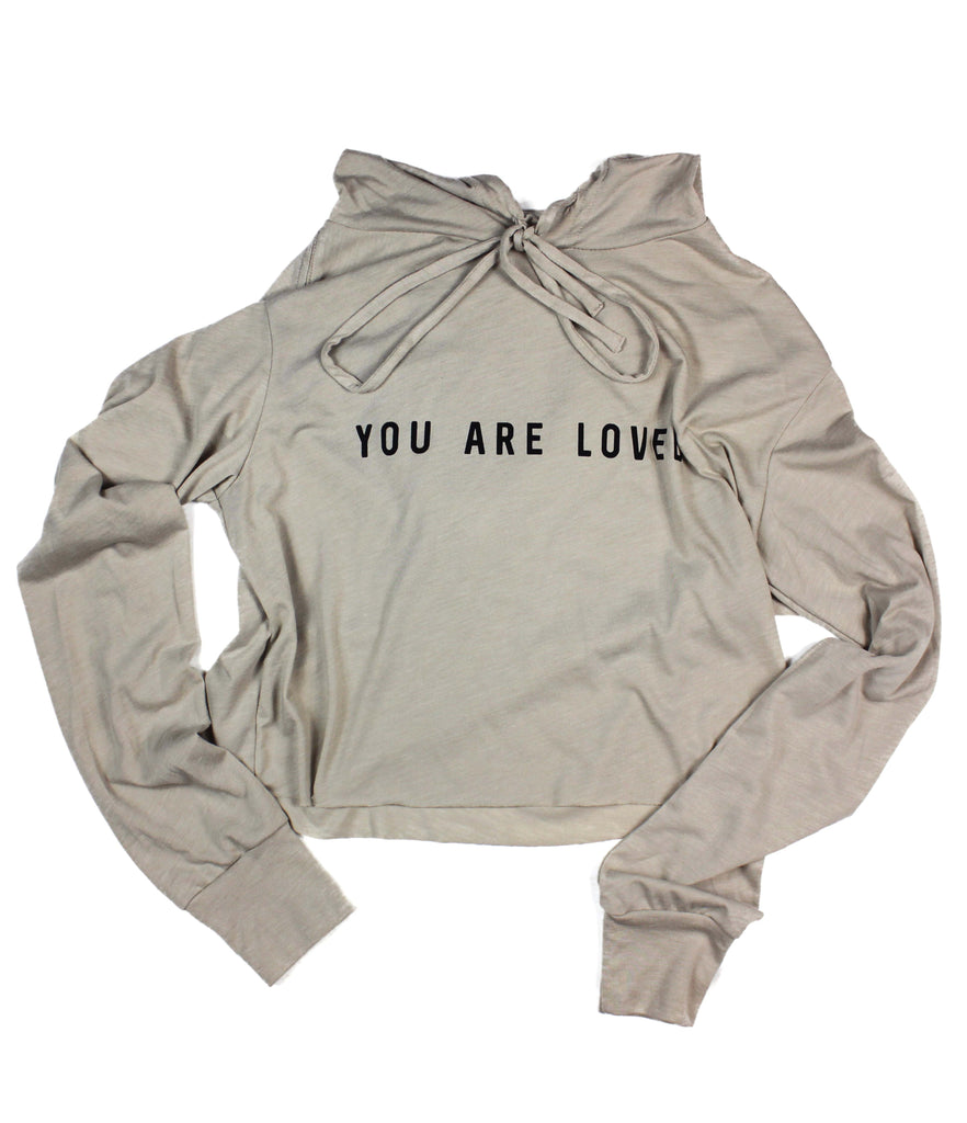 YOU ARE LOVED TAN WOMEN'S CROPPED TRIBLEND HOODIE