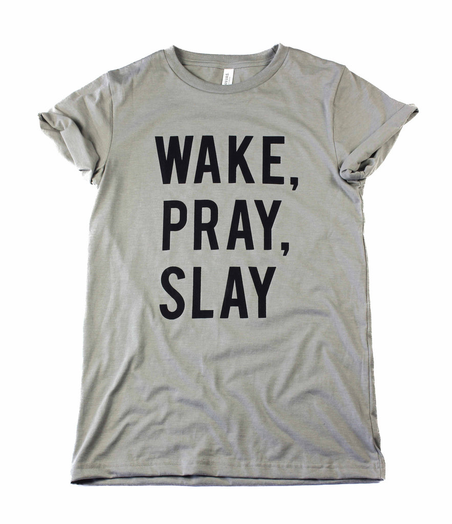 WAKE, PRAY, SLAY CONCRETE ROLLED SLEEVE T-SHIRT