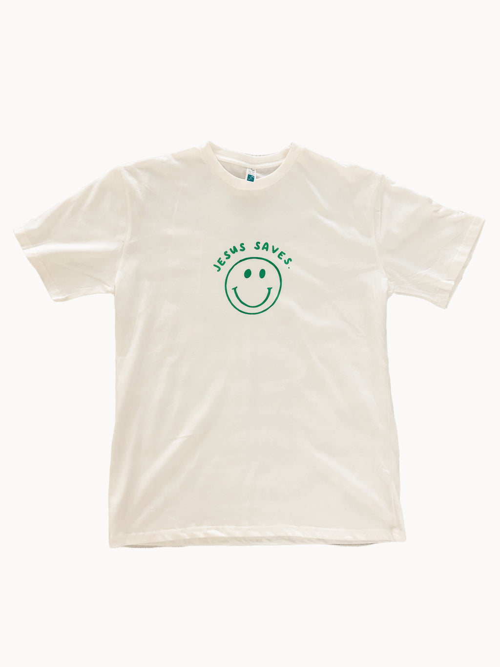 JESUS SAVES SMILEY FACE OFF-WHITE SLEEVE T-SHIRT