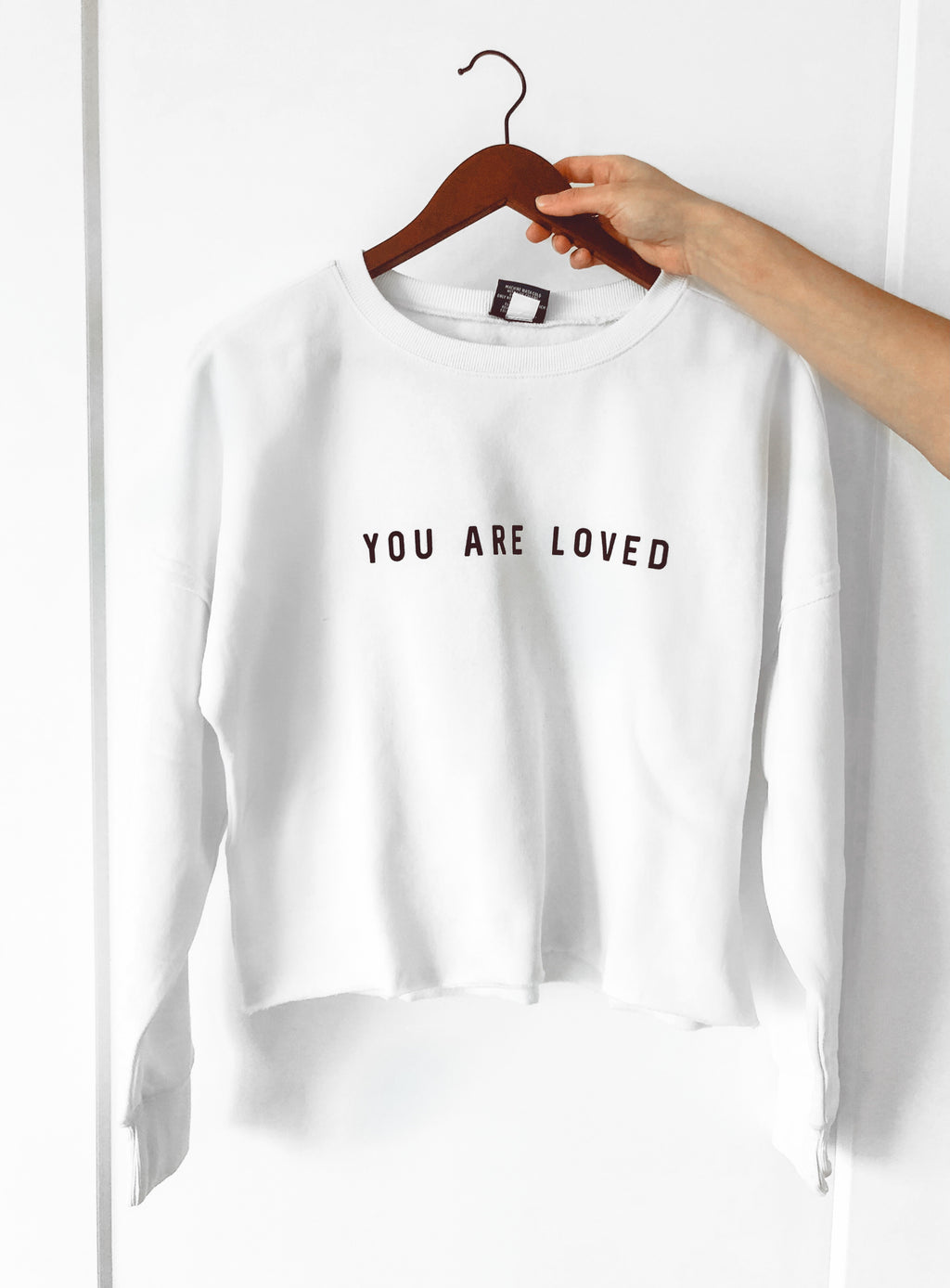 YOU ARE LOVED WHITE DISTRESSED BOXY SWEATSHIRT