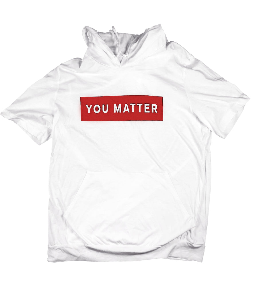 YOU MATTER RED BOX WHITE JERSEY SHORT SLEEVE HOODIE