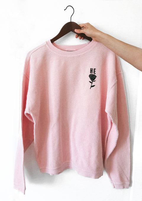 HE ROSE SOFT PINK CORDUROY PULLOVER