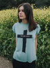 CROSS YOU ARE LOVED MINT FLOWY WOMEN'S ROLLED SLEEVE T-SHIRT
