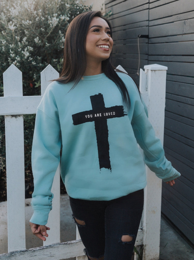 CROSS YOU ARE LOVED MINT SOFT CREW NECK SWEATSHIRT