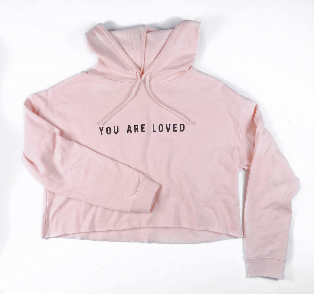 YOU ARE LOVED BLUSH CROPPED HOODIE