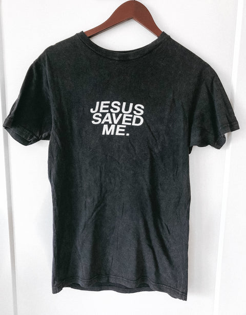 JESUS SAVED ME BLACK VINTAGE SLEEVE T-SHIRT