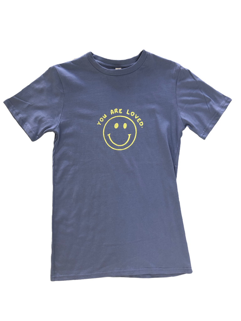 YOU ARE LOVED SMILEY FACE SLATE BLUE SLEEVE T-SHIRT