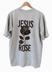 JESUS ROSE GRAY MINERAL WASH SLEEVE T-SHIRT