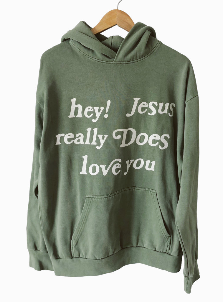 HEY! JESUS REALLY DOES LOVE YOU SPRING GREEN URBAN HOODIE